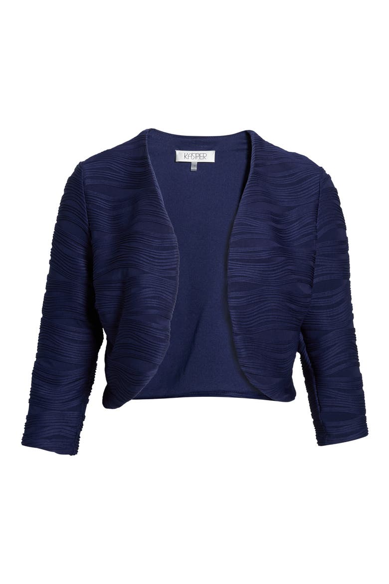 Three-Quarter Sleeve Knit Shrug, Alternate, color, KASPER NAVY