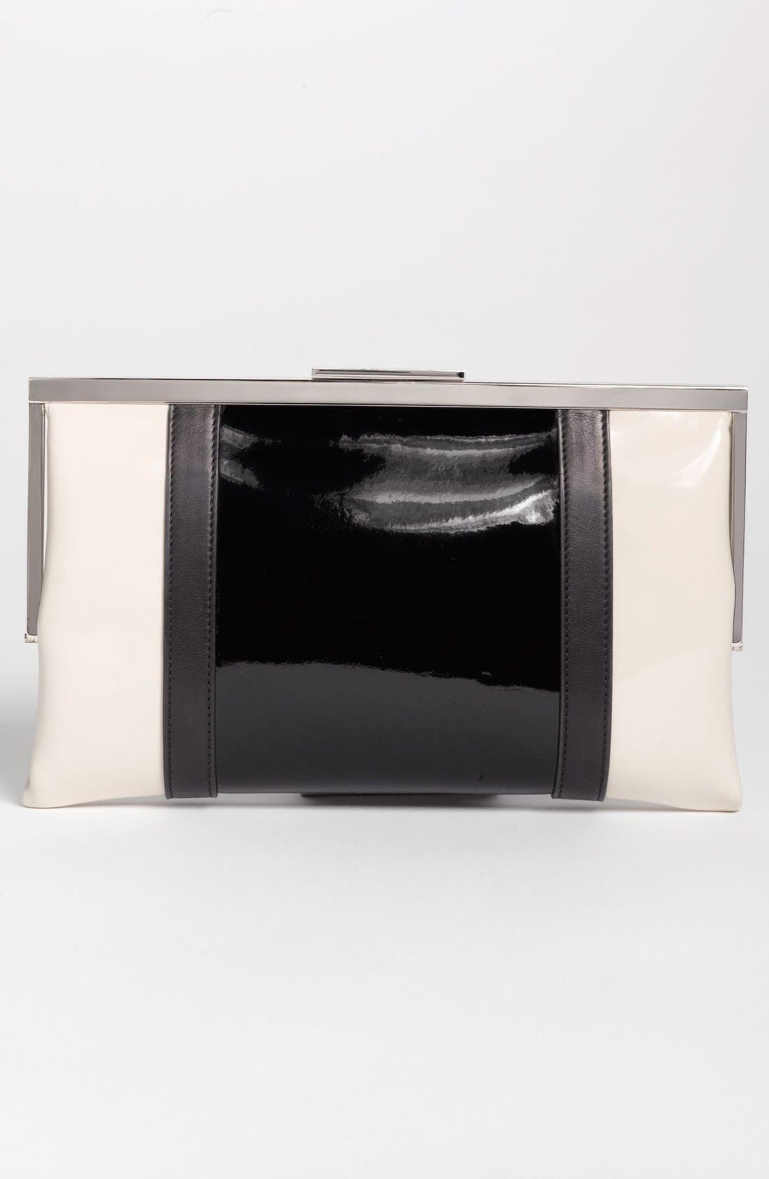 Bicolor Frame Clutch, Alternate, color, COAL/ SILK WHITE