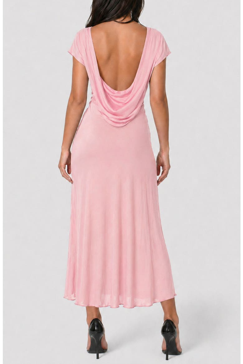 Crushed Satin Draped Back Midi Dress, Alternate, color, ROSE