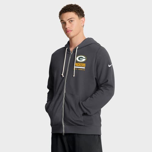 Nike Anthracite Green Bay Packers Sideline Standard Issue Utility Player Dri-fit Full-zip Hoodie In Gray