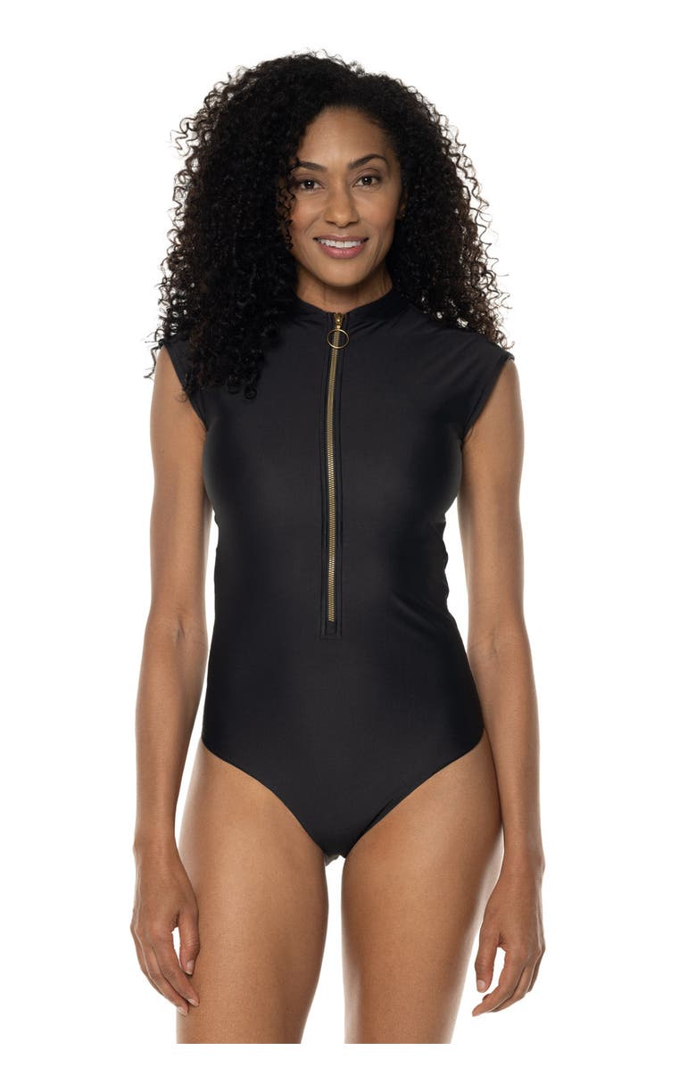 Coolibar Cap Sleeve Swimsuit - UPF 50+ Sun Protection - Sweetwater, Main, color, Black