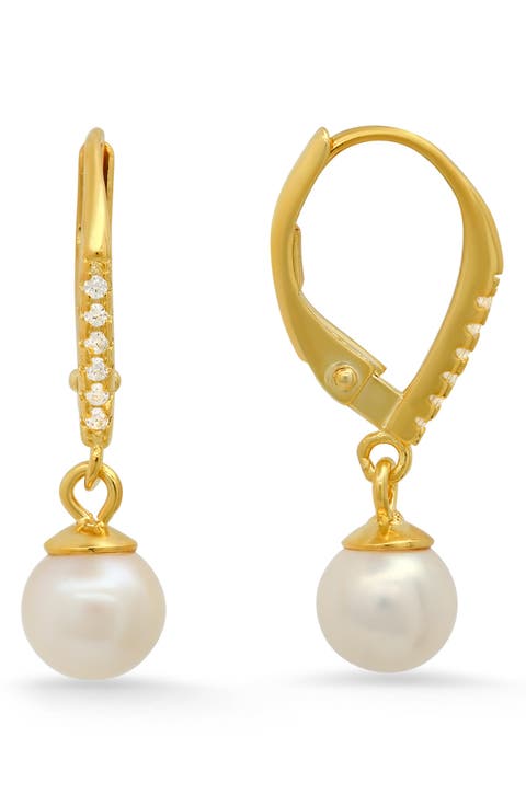 Sterling Silver Cubic Zirconia & Freshwater Pearl Drop Earrings