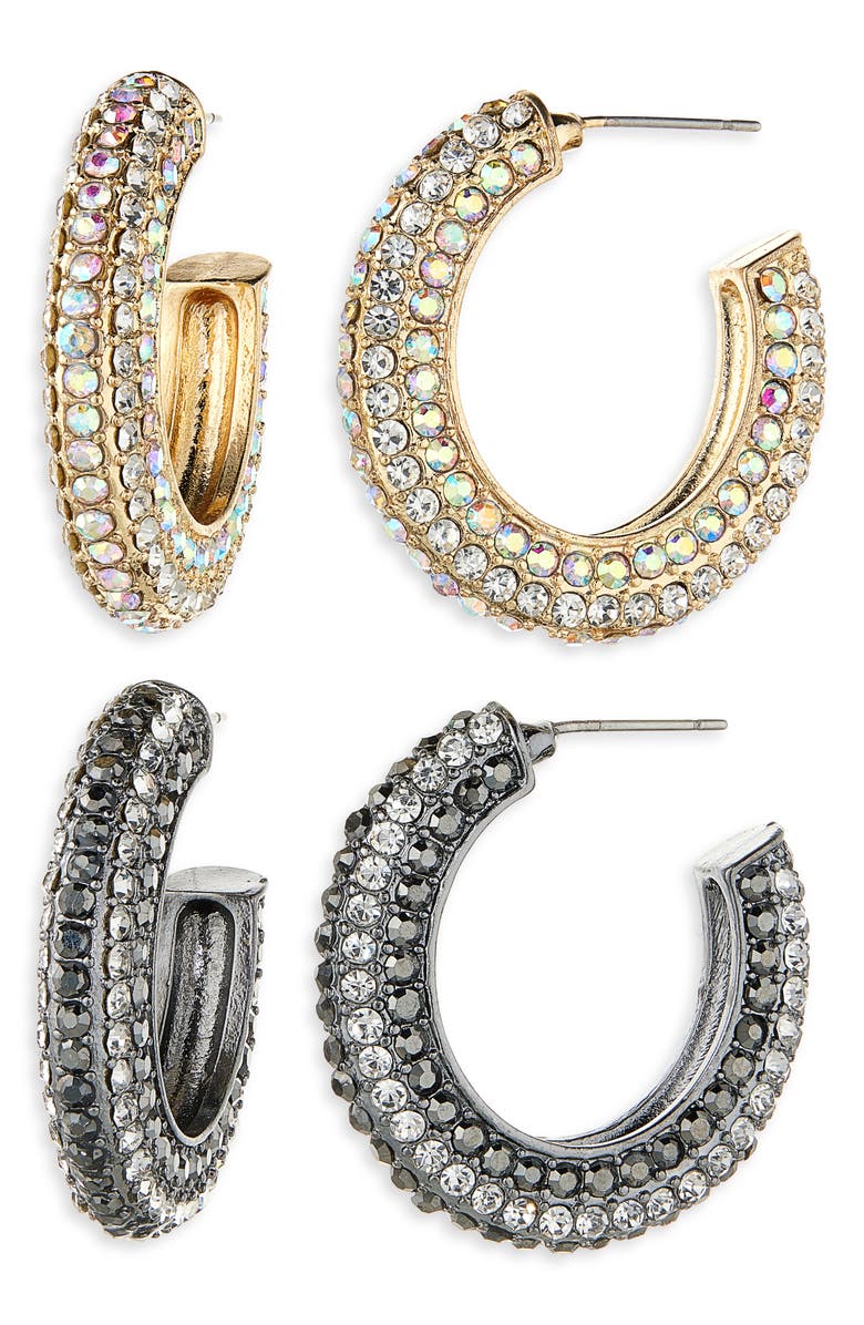 Tasha Pack of 2 'C' Hoop Earrings, Main, color, Jet/Crystal