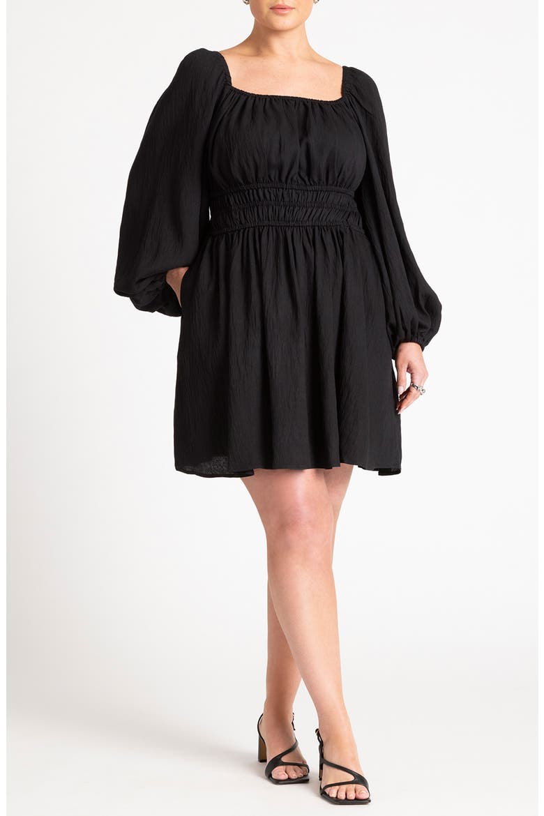Smocked Long Sleeve Dress, Main, color, BLACK ONYX