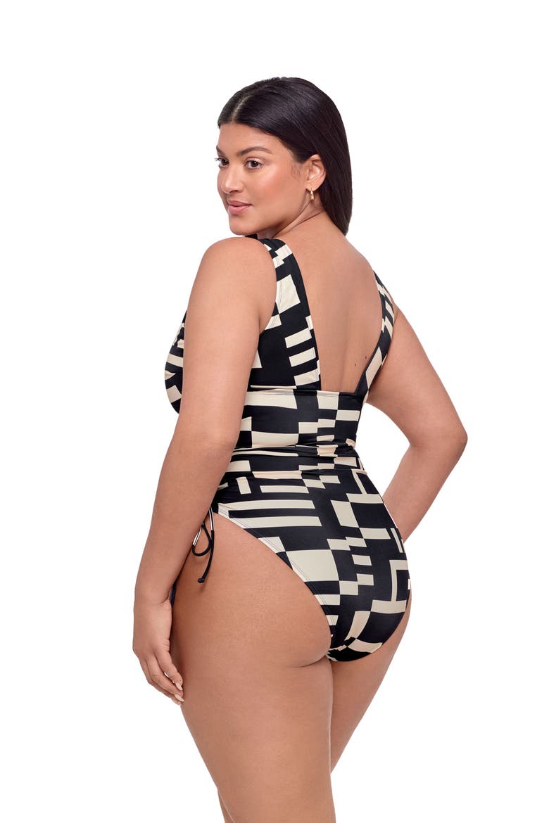 Smoothing and Sculpting Adjustable Low Cinched One-Piece Swimsuit, Alternate, color, Off Grid