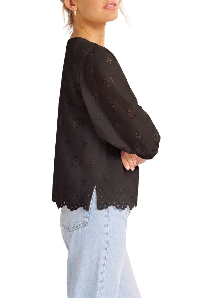 Kashira Eyelet Puff Sleeve Top, Alternate, color, BLACK