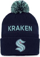 FANATICS Men's Fanatics Branded Deep Sea Blue/Light Blue Seattle Kraken 2022 NHL Draft Authentic Pro Cuffed Knit Hat with Pom