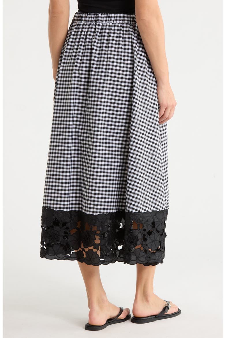 Gingham Lace Hem A-Line Skirt, Alternate, color, BLACK GINGHAM