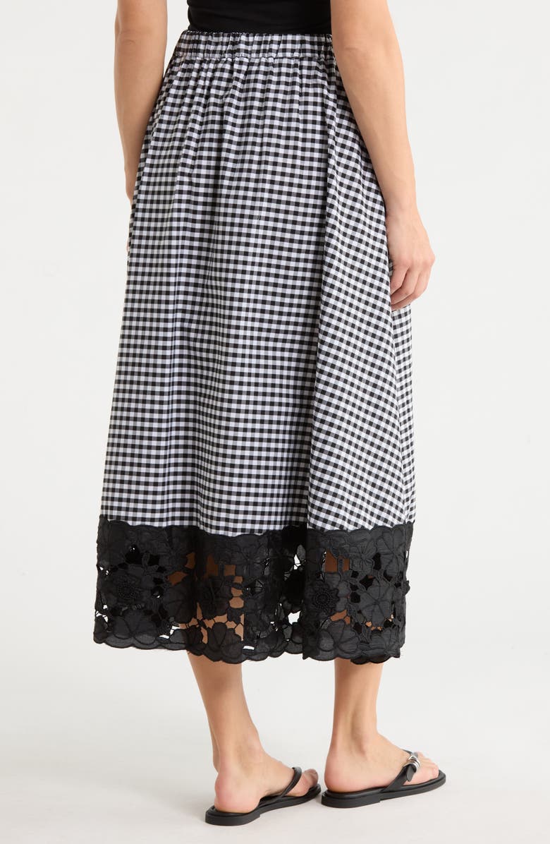 Ellen Tracy Gingham Lace Hem A-Line Skirt, Alternate, color, Black Gingham