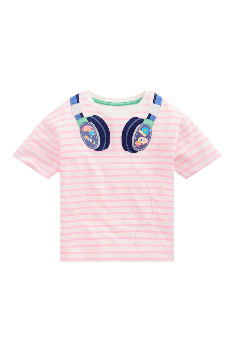 Kids' Stripe Headphones Appliqué Relaxed Cotton T-Shirt, Main, color, FORMICA PINK/ IVORY HEADPHONES