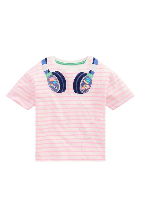 Kids' Stripe Headphones Appliqué Relaxed Cotton T-Shirt (Toddler, Little Kid & Big Kid)