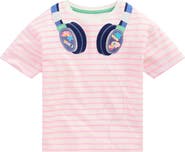 Mini Boden Kids' Stripe Headphones Appliqué Relaxed Cotton T-Shirt