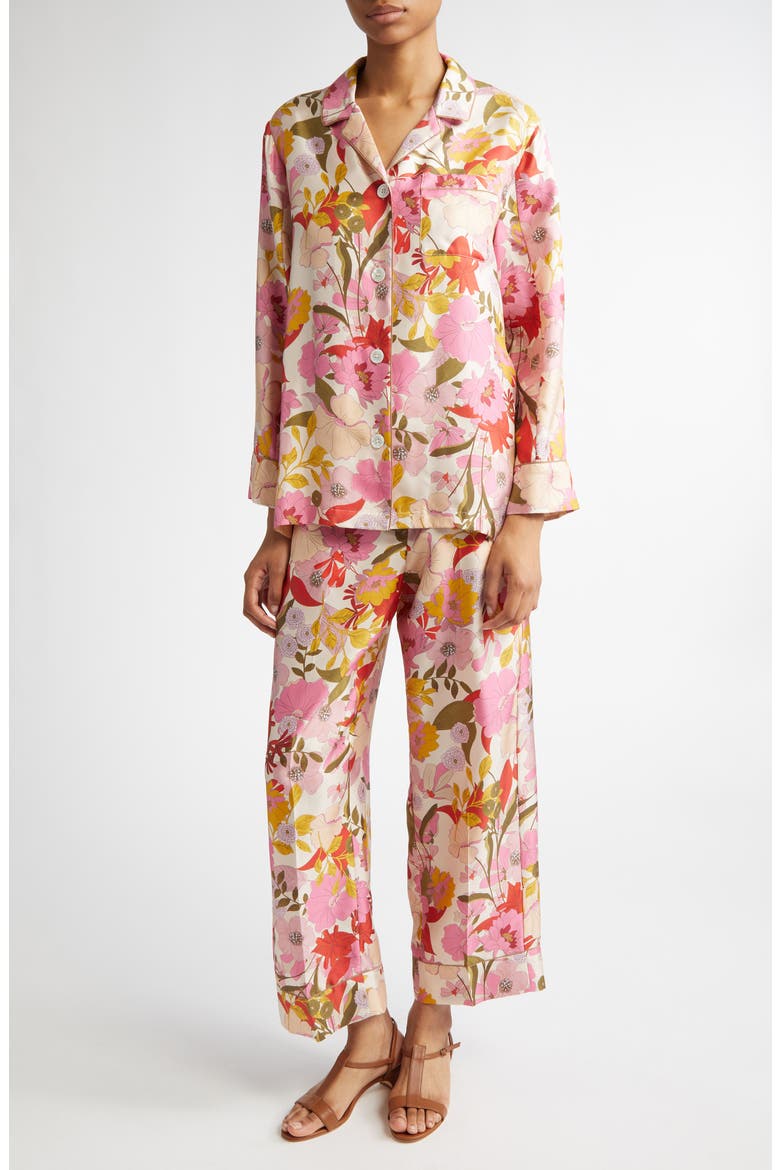 Alan Floral Silk Twill Button-Up Shirt, Alternate, color, PINK