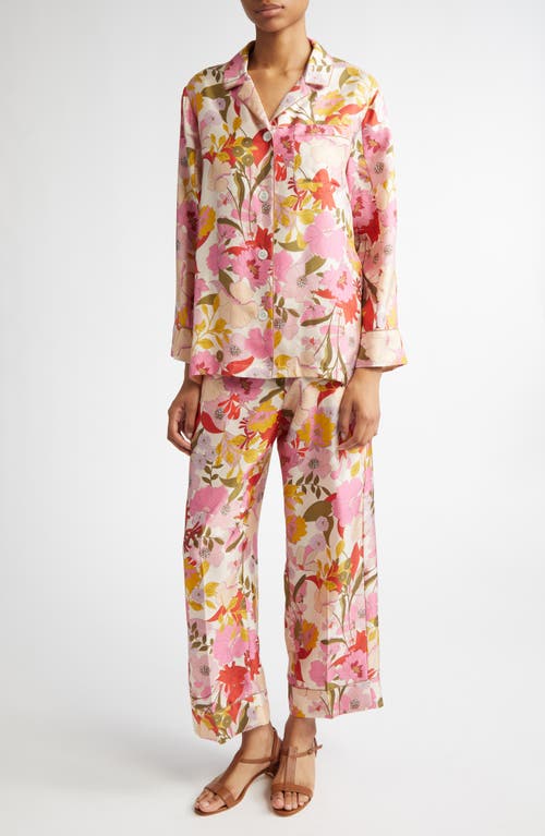 Max Mara Alan Floral Silk Twill Button-up Shirt In Pink