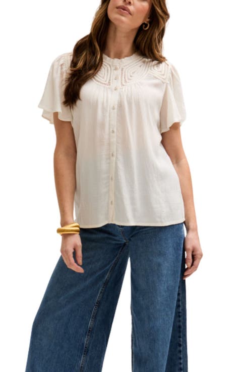 Kew Lace Insert Angel Sleeve Shirt