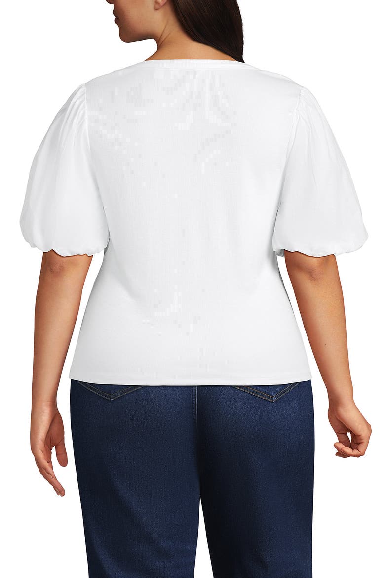Drapey Rib Puff Sleeve Scoop Neck Top, Alternate, color, White