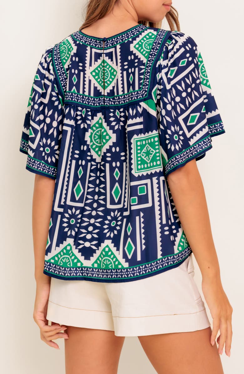 FLYING TOMATO Geometric Print Short Sleeve Top, Alternate, color, Navy