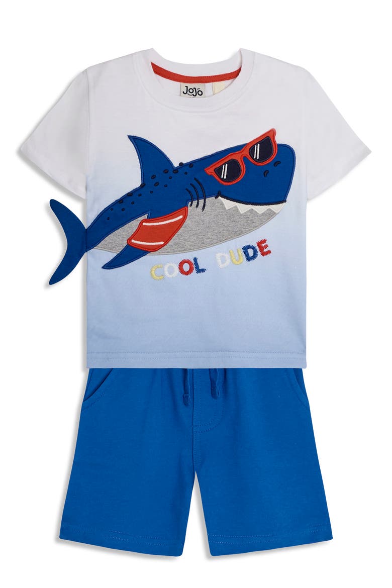 Shark Appliqué Cotton T-Shirt & Shorts Set, Main, color, BLUE