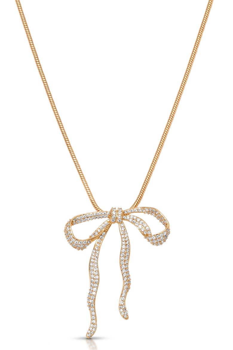 Pavé Cubic Zirconia Bow Pendant Necklace, Main, color, GOLD