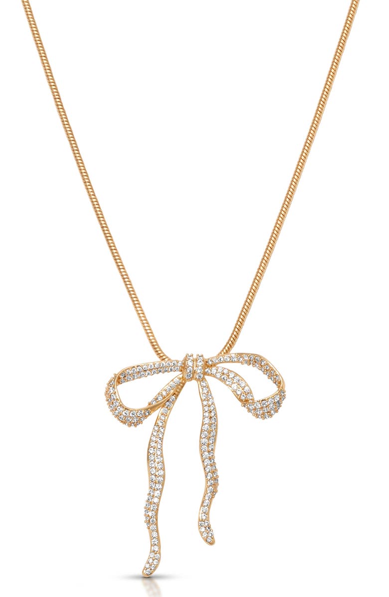 Ettika Pavé Cubic Zirconia Bow Pendant Necklace, Main, color, Gold
