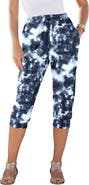 Roaman's Plus Size Soft Knit Capri Pant With Drawstring Waist