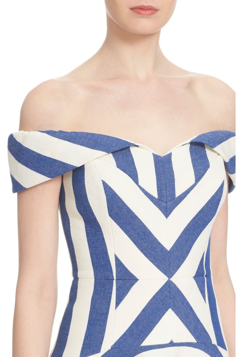 'Mariella' Stripe Off the Shoulder Fit & Flare Dress, Alternate, color, BLUE