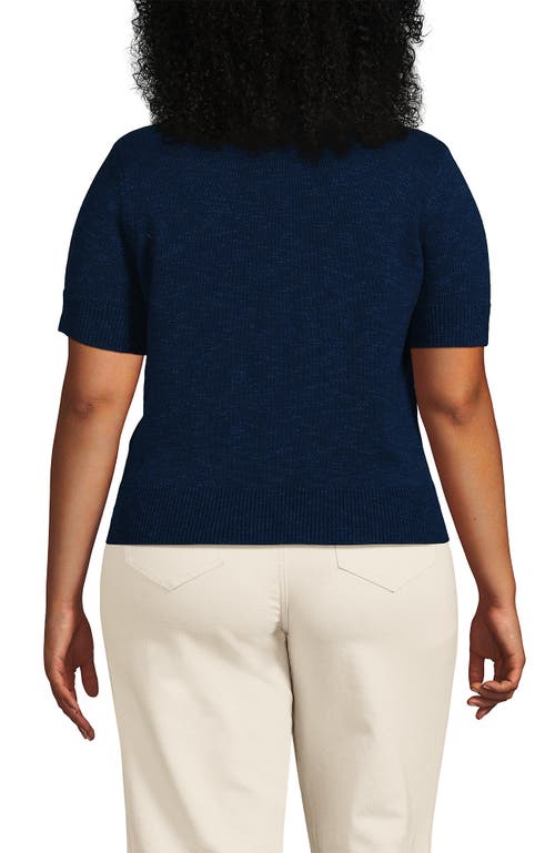 Lands' End Plus Size Cotton Blend Short Sleeve Polo Sweater In Blue