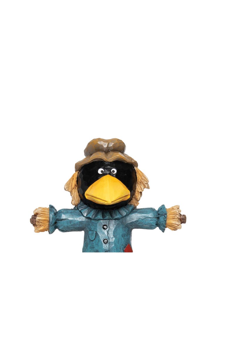 Halloween Scarecrow Raven & Sunflowers and Pumpkins Small Figurine, Alternate, color, Blue
