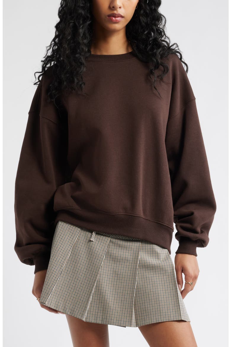 Relaxed Cotton Blend Sweatshirt, Main, color, BROWN COFFEE