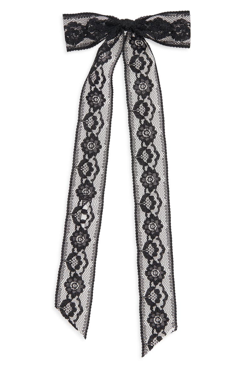 Lace Bow Barrette, Main, color, BLACK