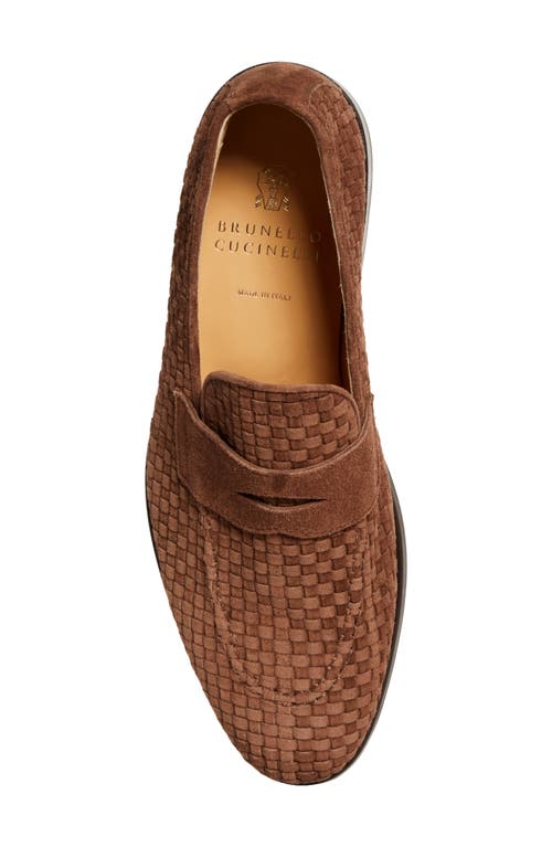 Brunello Cucinelli Suede Loafer With Interwined Motif In C7655 Brown