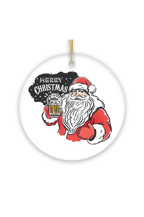 Vintage Santa With Beer Merry Christmas Ornament