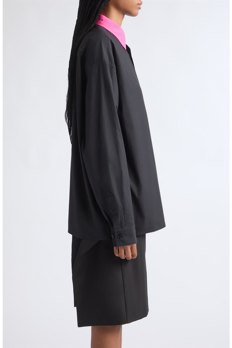 Contrast Collar Cotton Button-Down Shirt, Alternate, color, BLACK/ PINK
