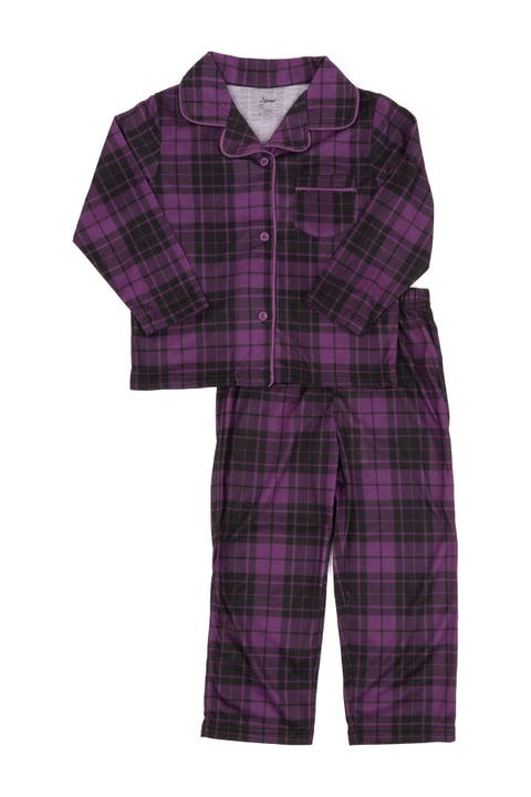 Purple and Grey Plaid 2-Piece Button Down Pajama Set