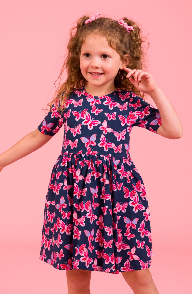 RuffleButts Butterfly Bliss Skater Dress, Alternate, color, Blue