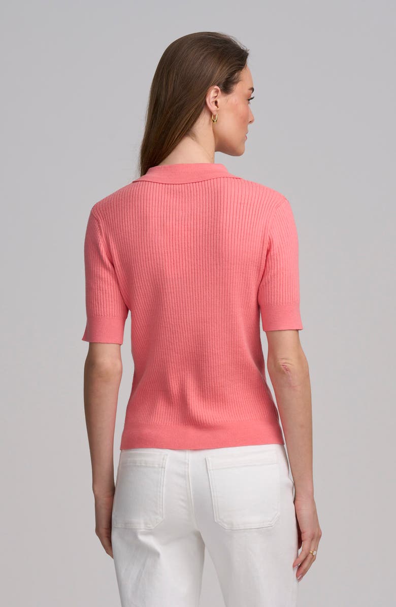 ELLE Collection Fine Gauge Ribbed Short Sleeve Henley, Alternate, color, Pink