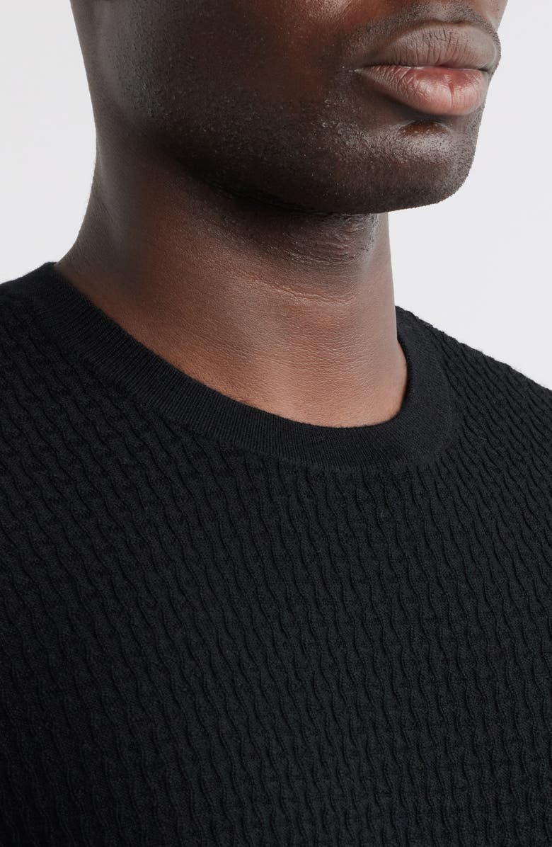Emporio Armani Short Sleeve Textured Wool Crewneck Sweater, Alternate, color, Solid Black