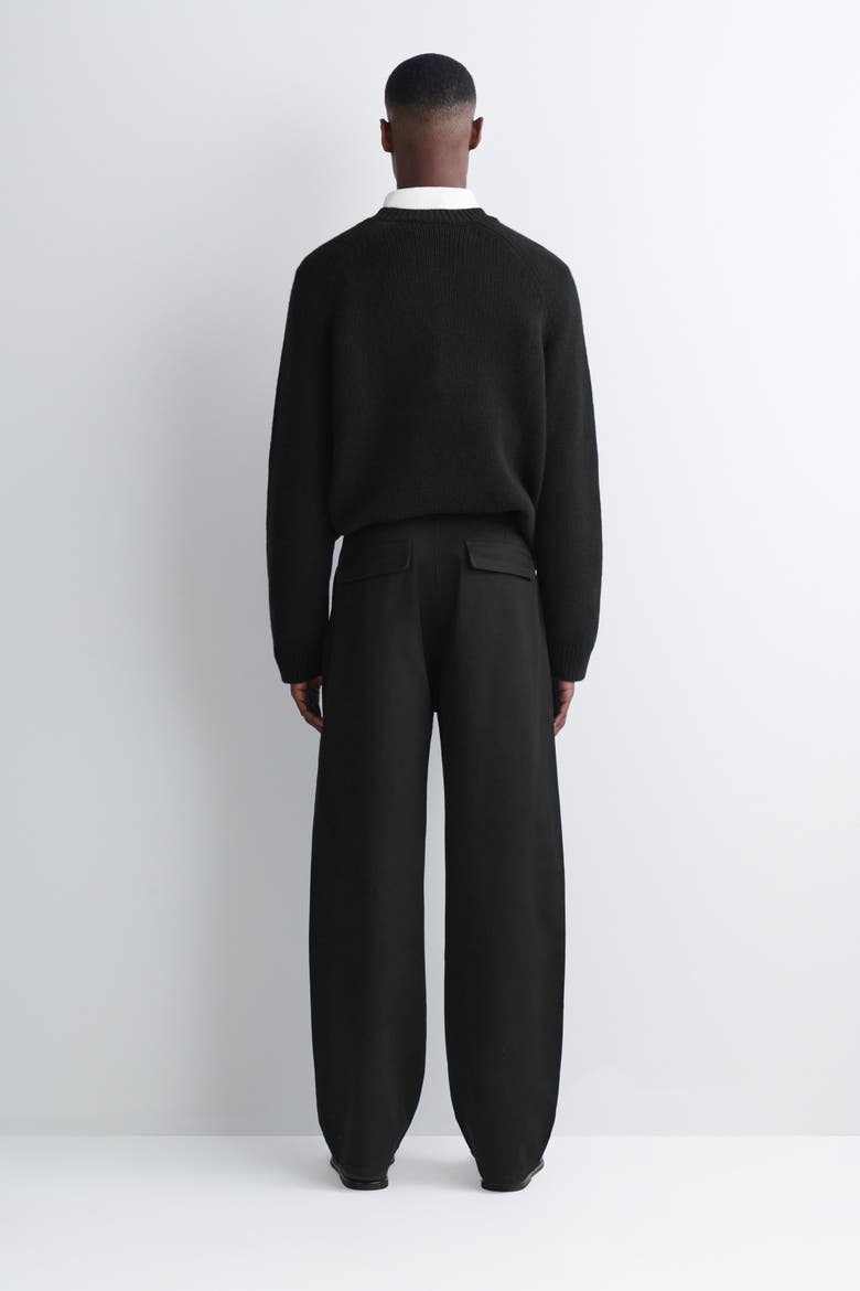 Buckled Denim Relaxed-fit Barrel-leg Pants, Alternate, color, BLACK