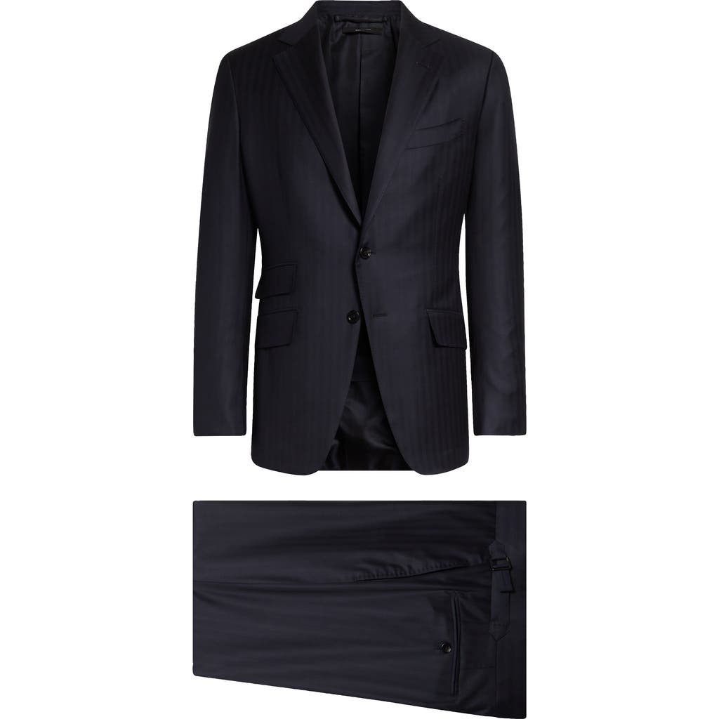 Tom Ford O'connor Herringbone Stripe Wool & Silk Suit In Navy