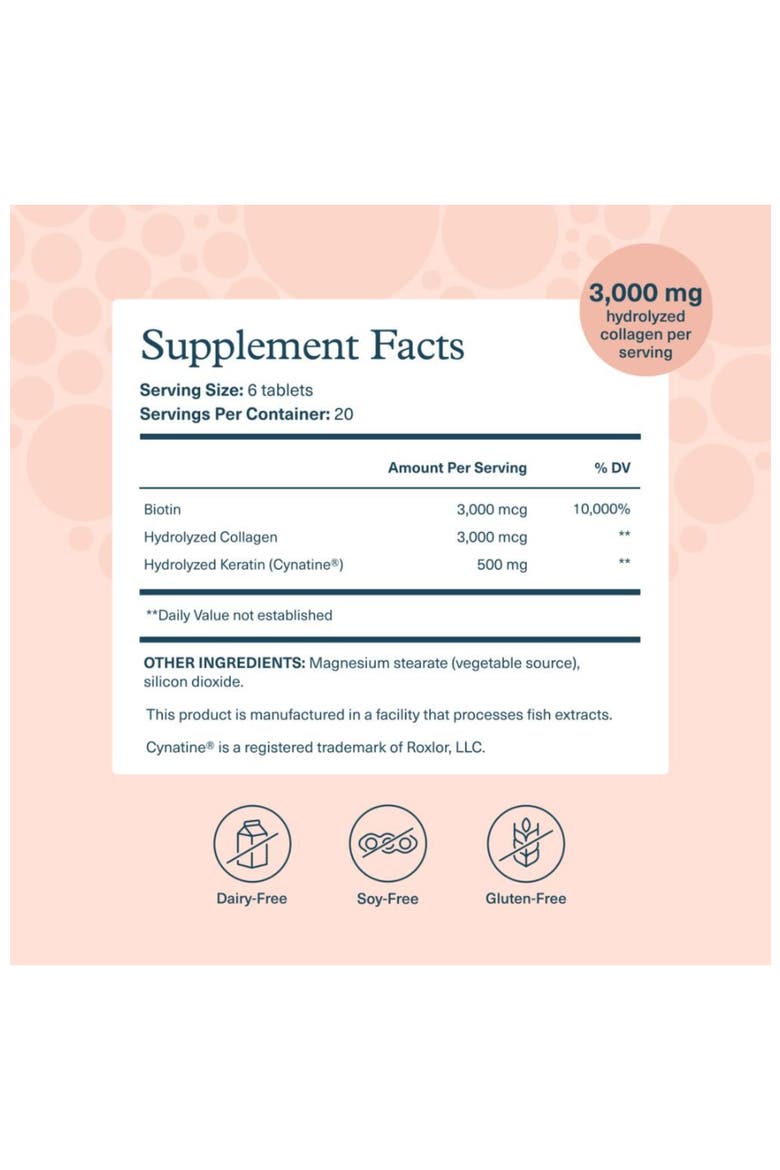 Hair Collagen Keratin Strength Support Supplement Tablets 120 tablets, Alternate, color, None