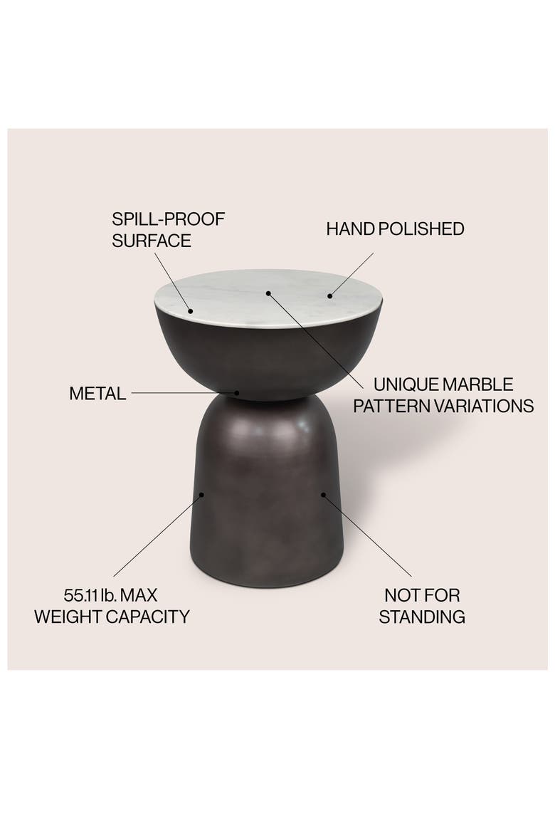 Atarah Modern Round Marble Top Accent Table, Iron Hourglass Base, Unique Veined End Side Table for Living Room, Alternate, color, Black/White