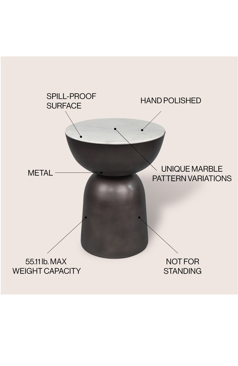 JONATHAN Y Atarah Modern Round Marble Top Accent Table, Iron Hourglass Base, Unique Veined End Side Table for Living Room, Alternate, color, Black/White