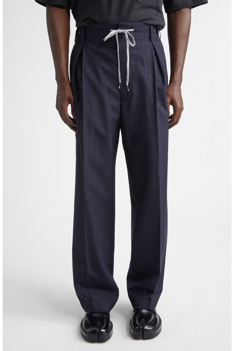 Pleated Pinstripe Drawstring Waist Pants, Main, color, BLUE