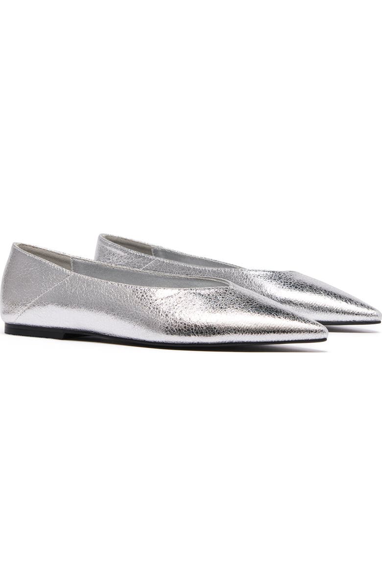 Therapy Australia Clara Pointed Toe Flats, Main, color, Silver Cracked Metallic Pu