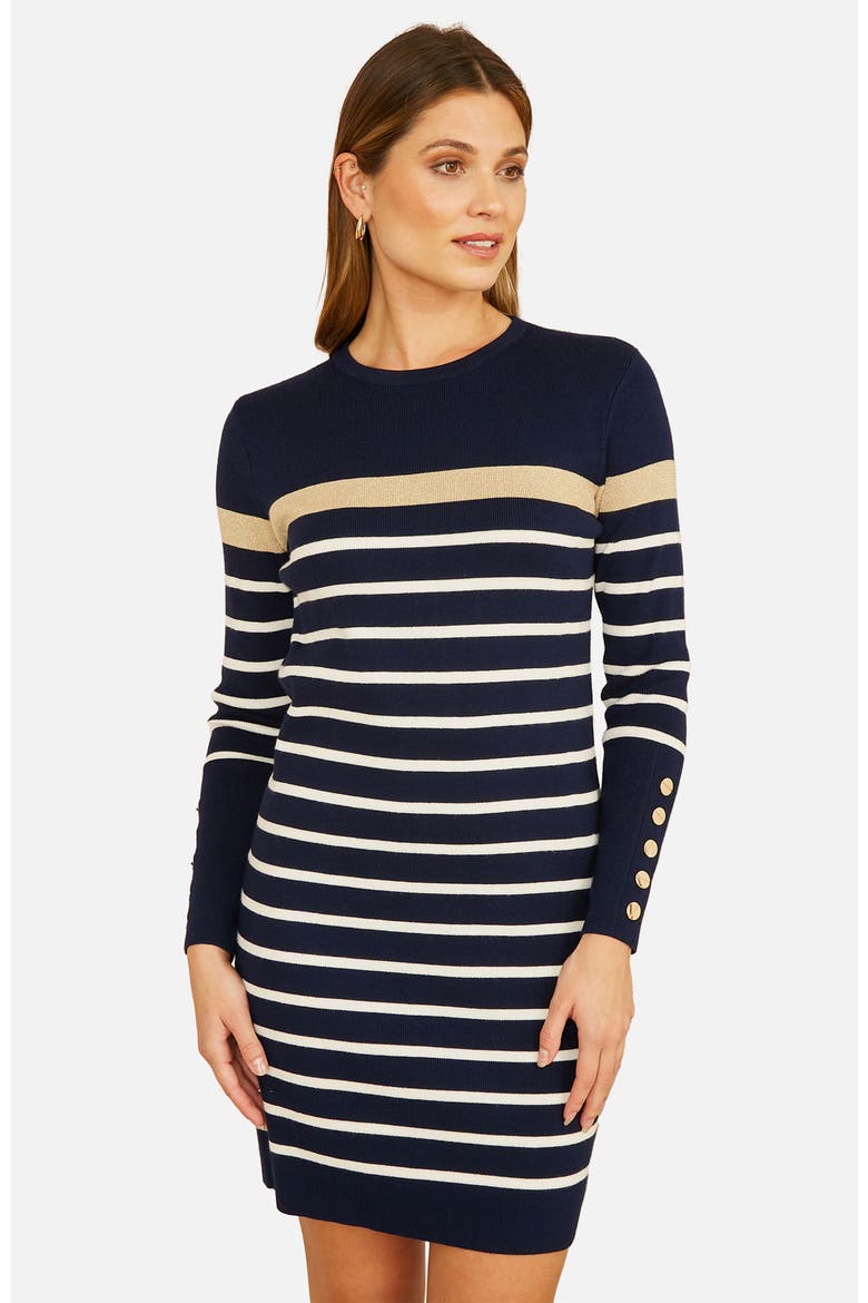 Striped Knitted Dress, Alternate, color, Navy