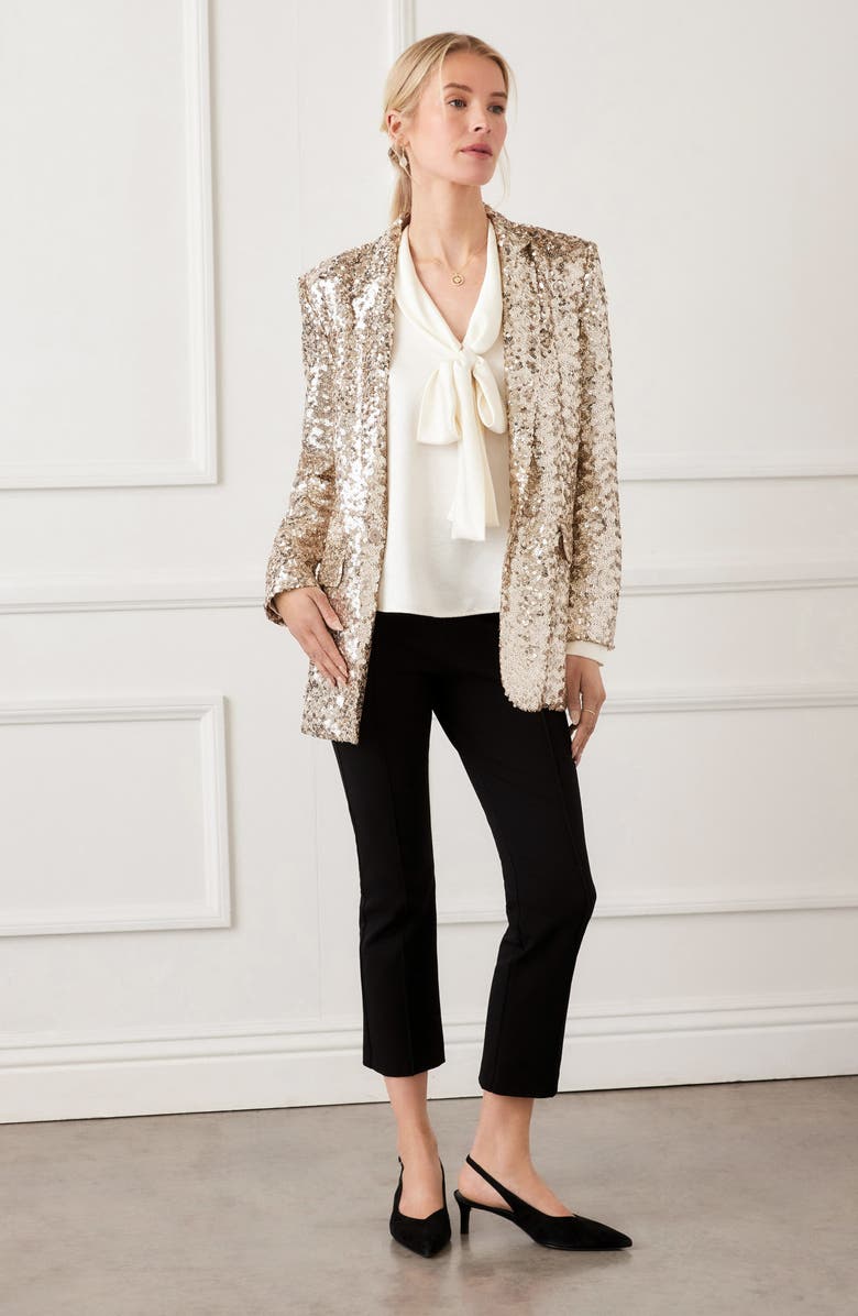 Karen Kane Sequin Open Front Jacket, Alternate, color, Champagne
