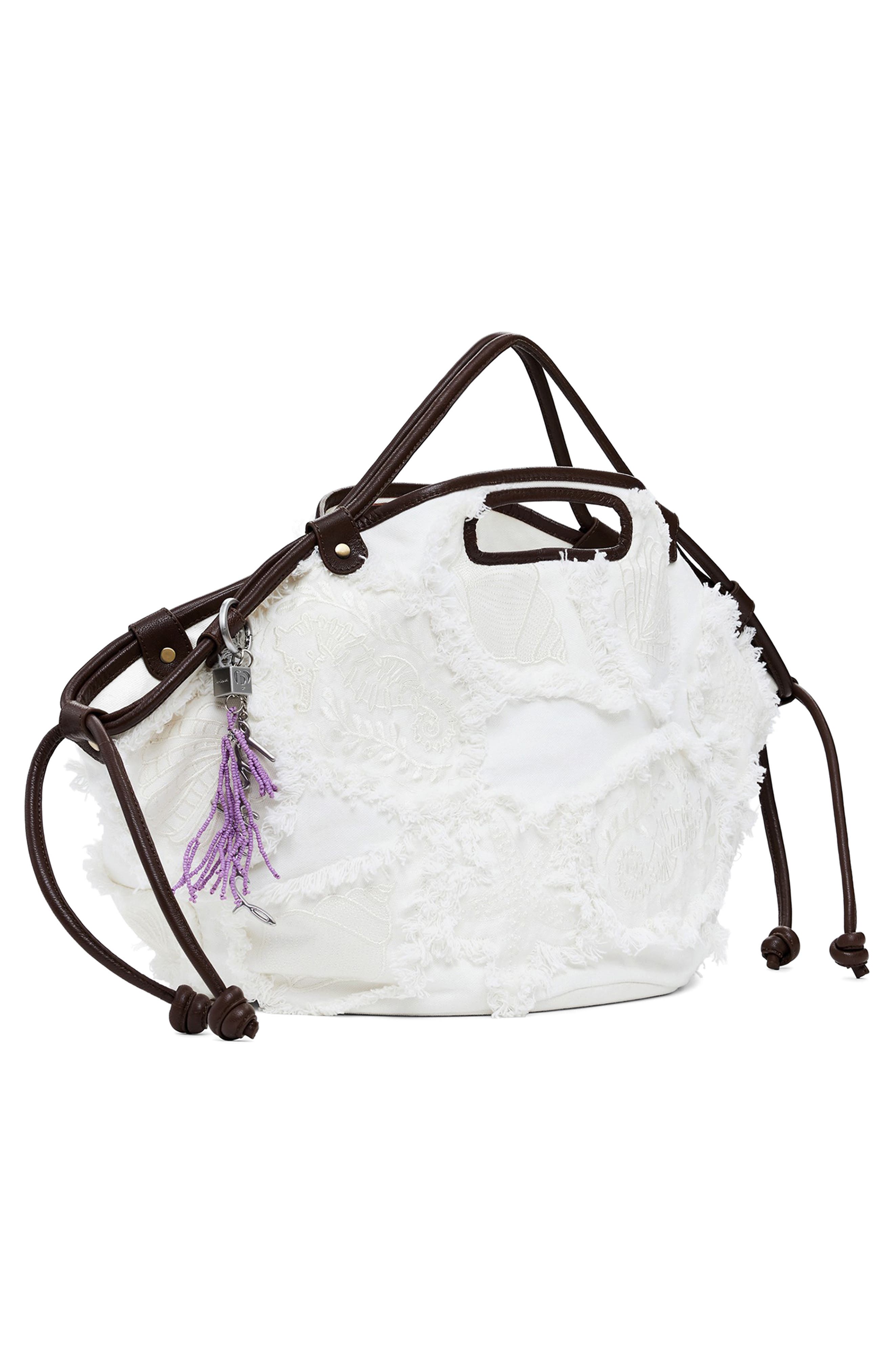 Desigual Raw Edge Detail Shopping Bag, Alternate, color, White