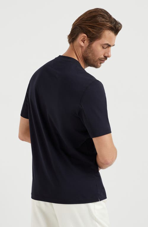 Brunello Cucinelli Double Layer Crewneck T-shirt Featuring Elegant Piping In Blue