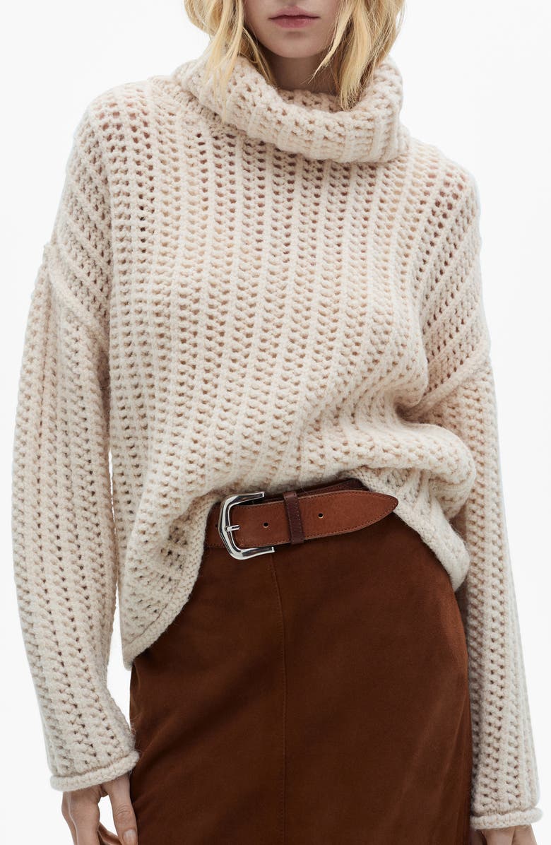 MANGO Openwork Turtleneck Sweater, Main, color,