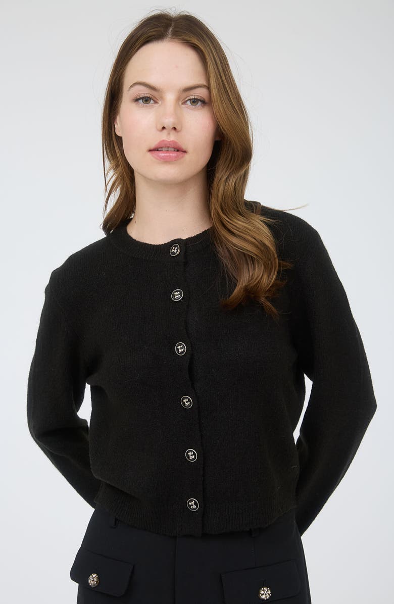 Blu Pepper Ribbon Button Crop Cardigan, Alternate, color, Black